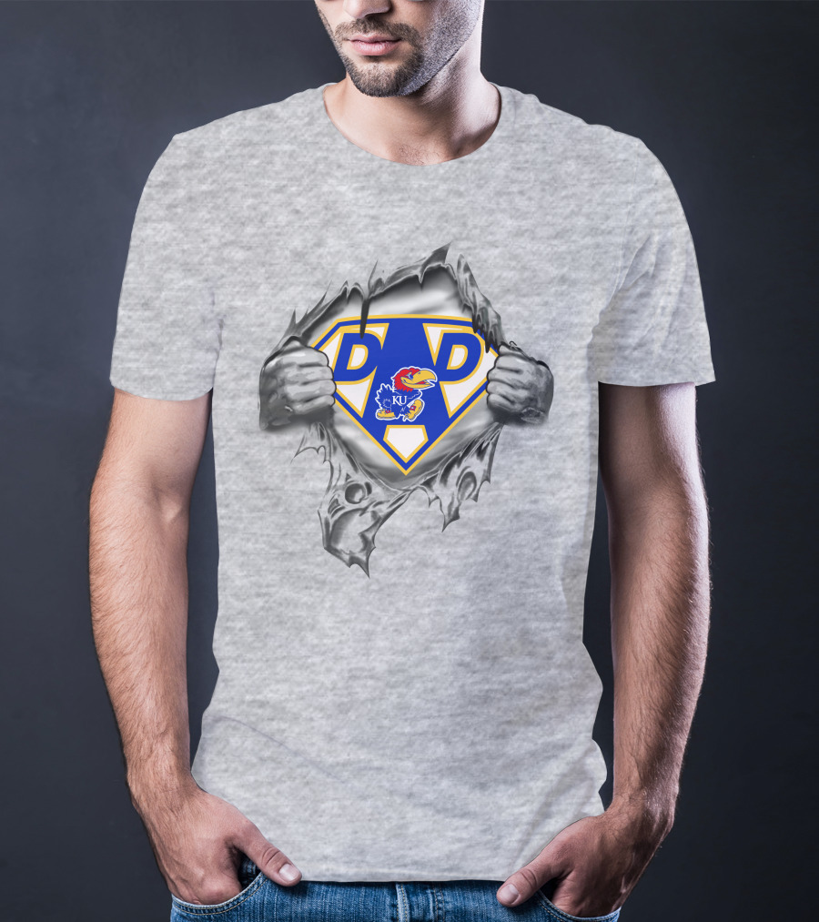 Kansas Jayhawks Super Dad '95 Ku Logo With Hands And Shield T-Shirt