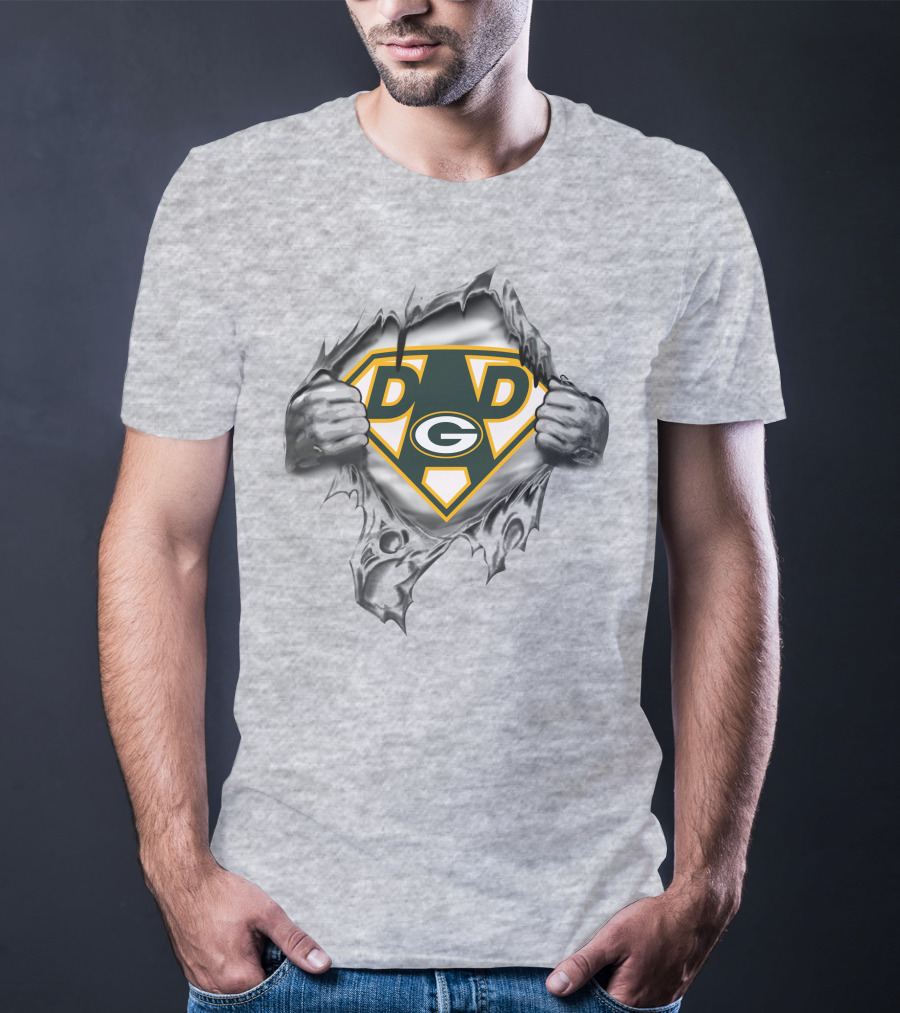Green Bay Packers Super Dad Logo With Torn Fabric Effect T-Shirt