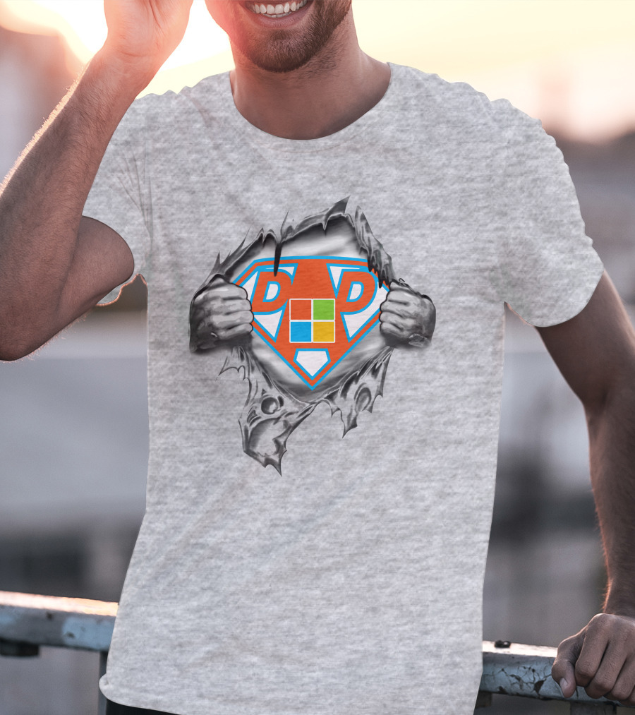 Microsoft Super Dad Logo Parody With Torn Shirt Effect T-Shirt