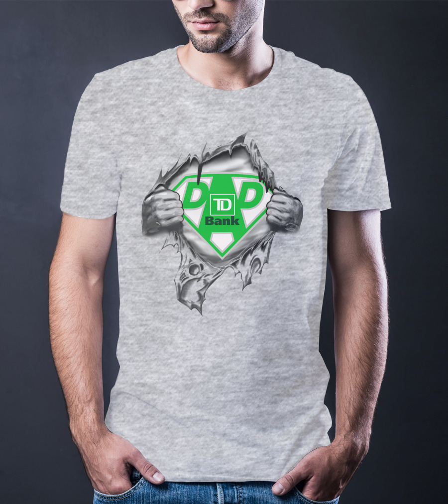 Td Bank Super Dad Logo With Heroic Shield And Ripped T-Shirt