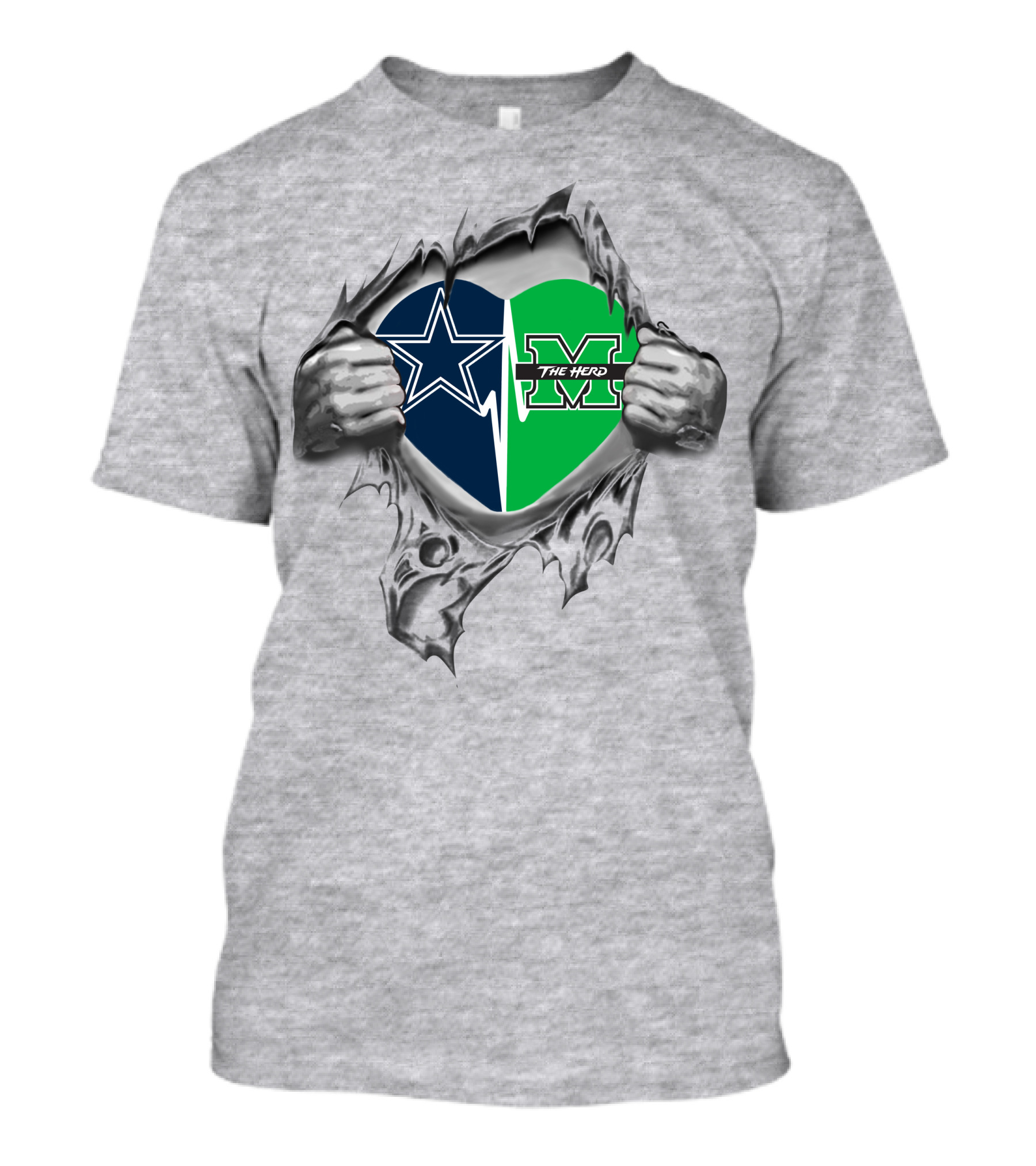 Cowboys Marshall Thundering Herd Heart Design With Star And The Herd Logos T-Shirt