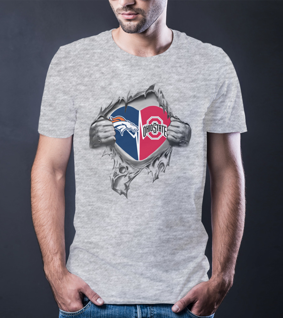Broncos Ohio State Buckeyes Heart Logo Fusion T-Shirt