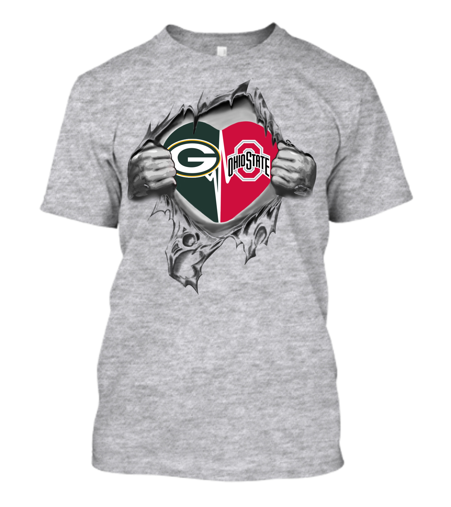 Packers Ohio State Buckeyes Heart Torn Open T-Shirt