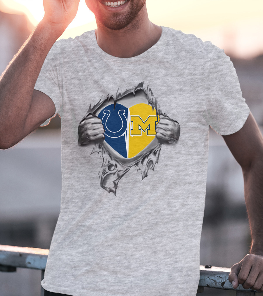 Colts And Michigan Wolverines Heart Logo Fusion T-Shirt