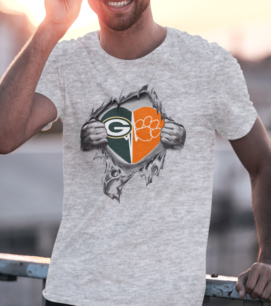 Packers Clemson Tigers Heart Torn Reveal T-Shirt
