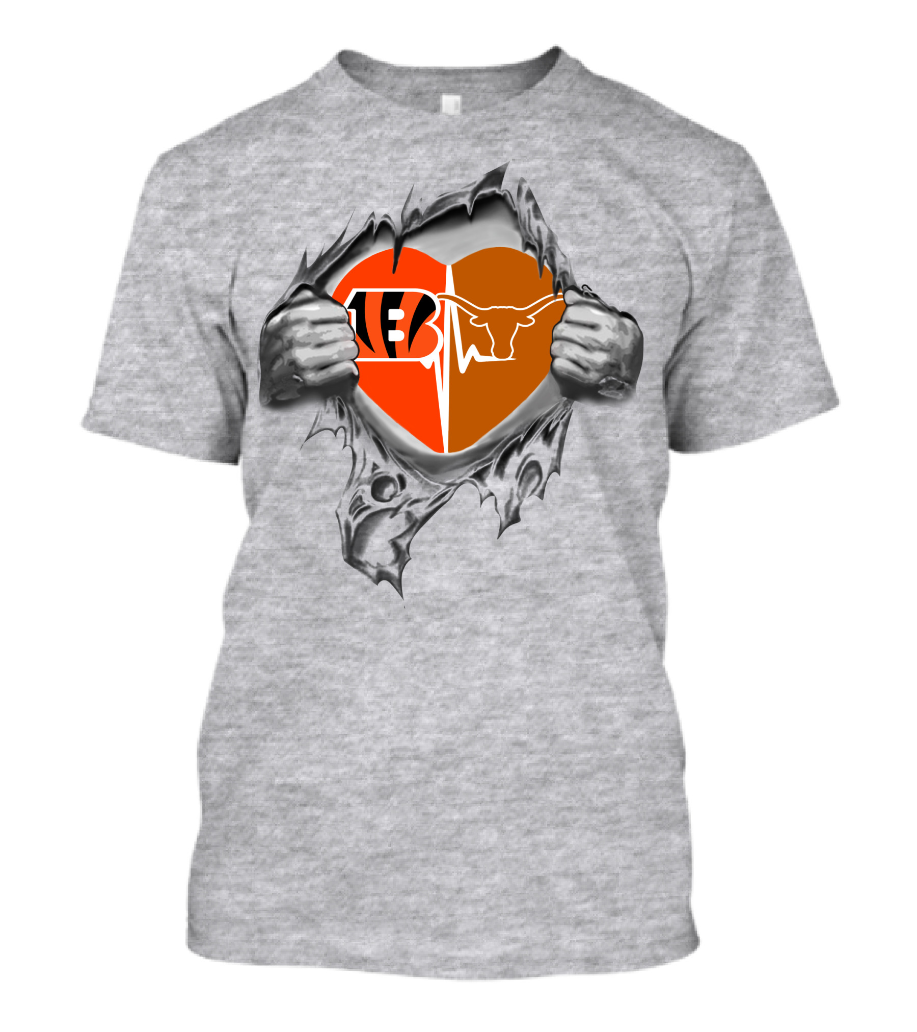 Bengals Texas Longhorns Heart Design With Logo Elements And Symbolic T-Shirt