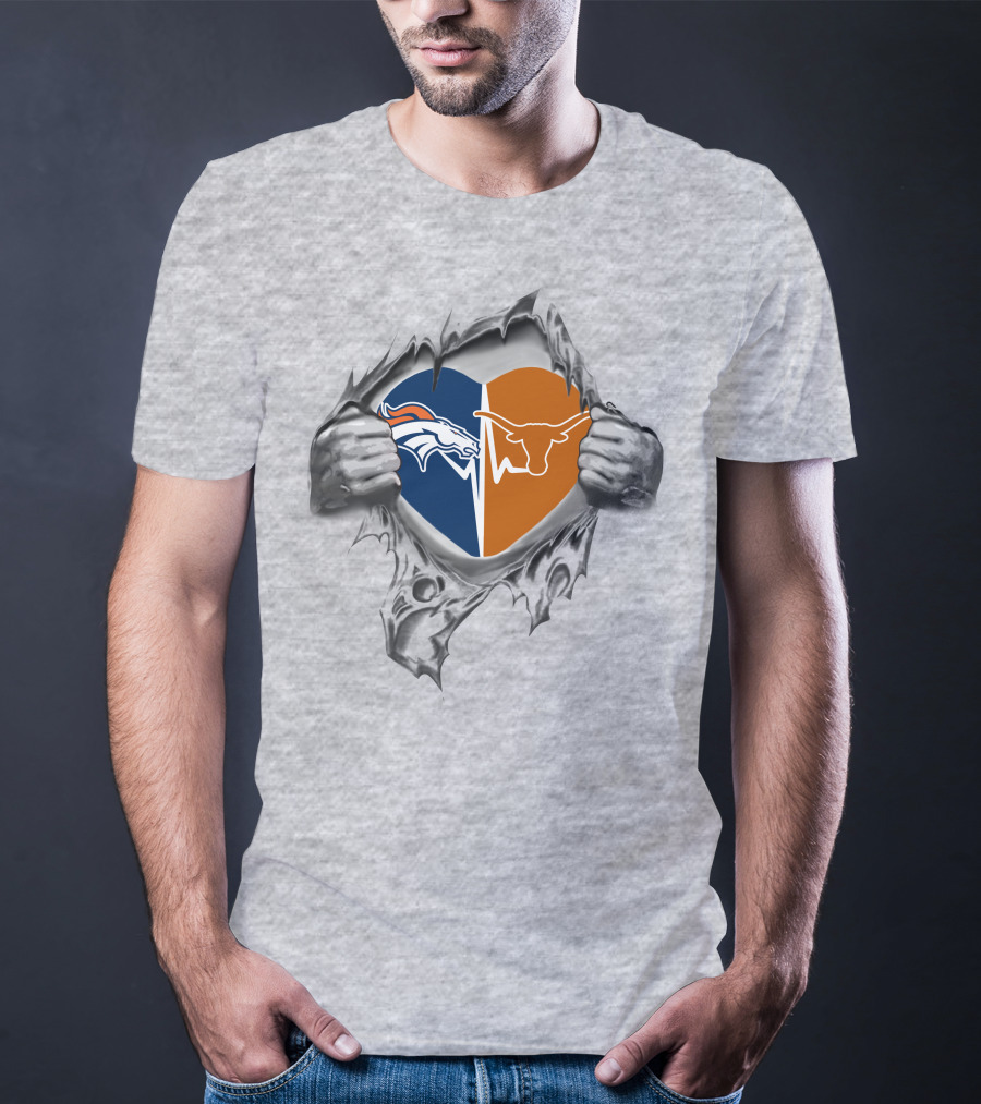 Broncos Texas Longhorns Heart Logo Fusion T-Shirt