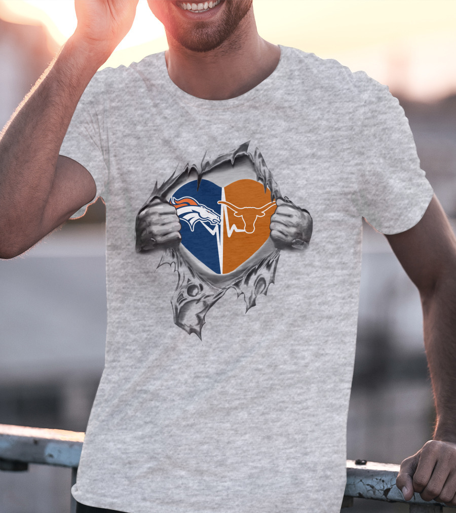 Broncos Texas Longhorns Heart Logo Fusion T-Shirt