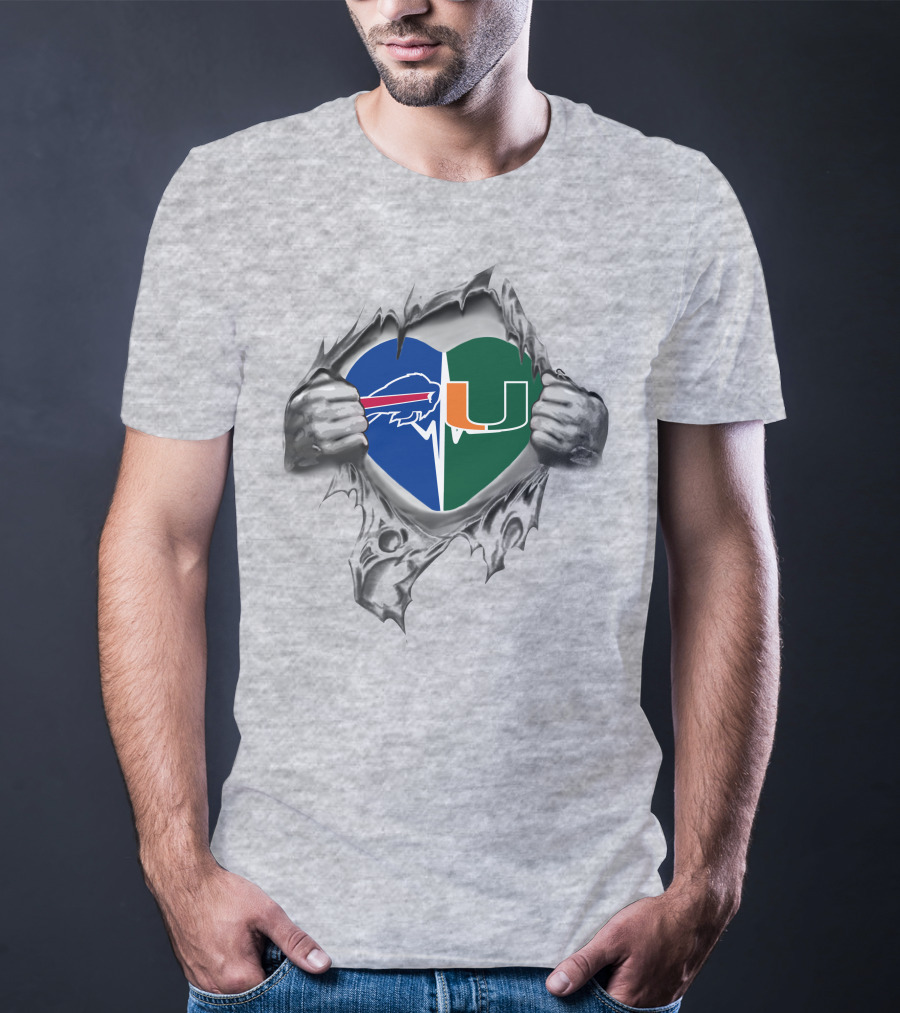 Bills Miami Hurricanes Heart Logo Peel T-Shirt