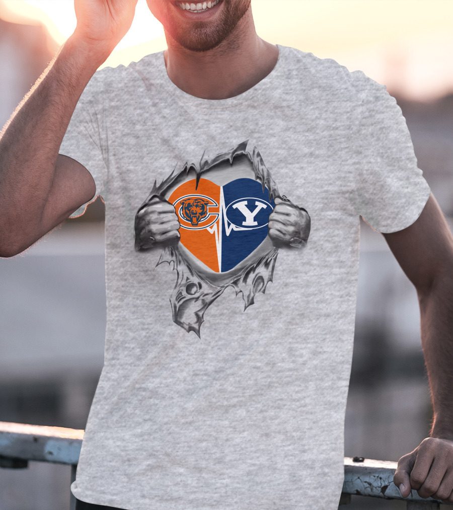 Bears Byu Cougars Heart Logo Tearing T-Shirt