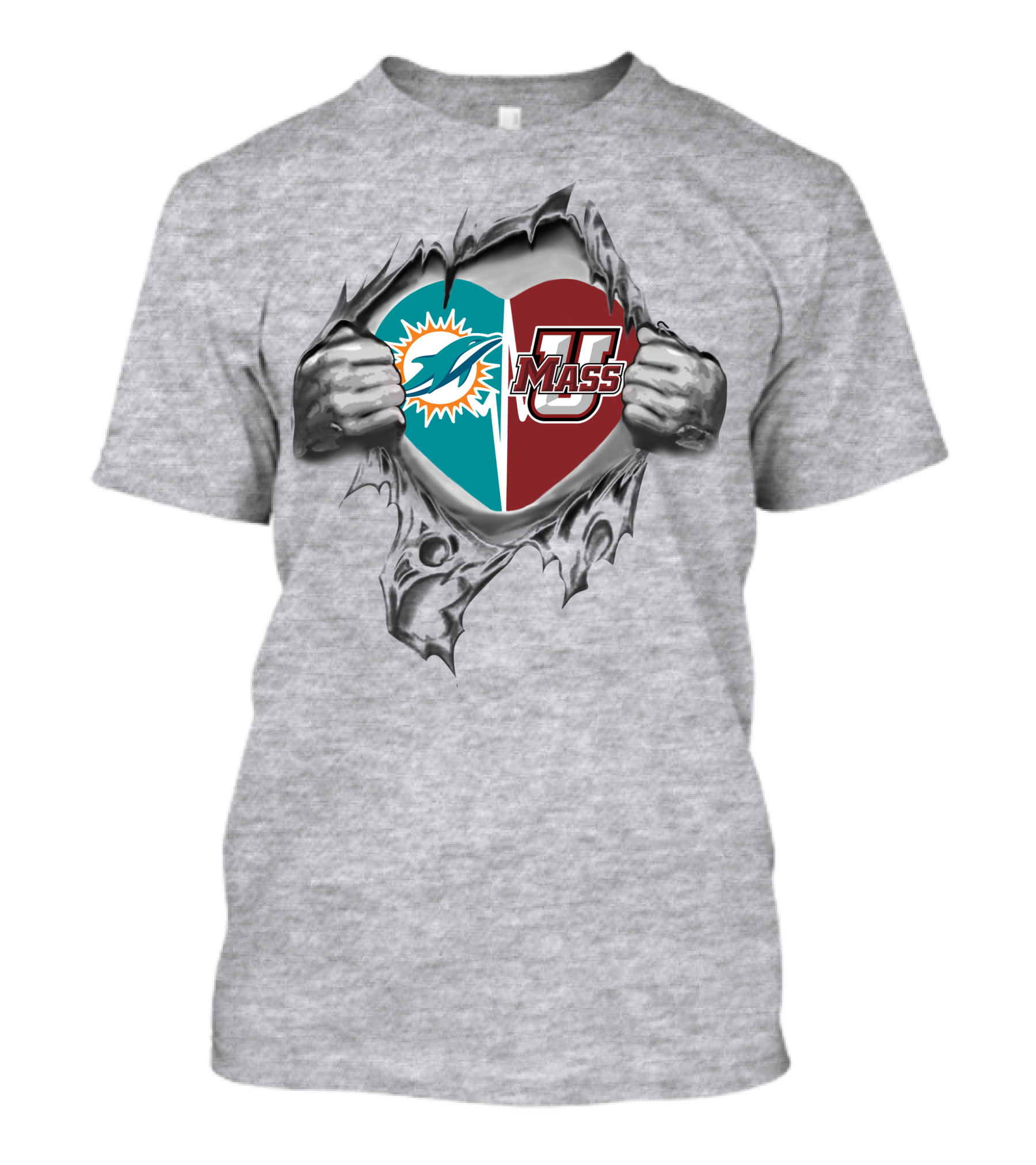 Miami Dolphins Umass Minutemen Heart Inside Ripped T-Shirt
