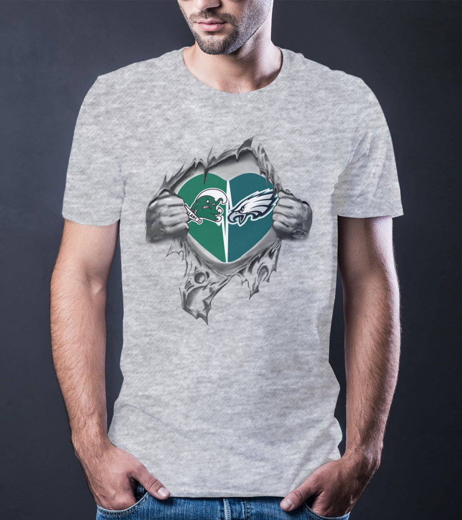 Eagles Tulane Green Wave Heart Split Fan Loyalty T-Shirt