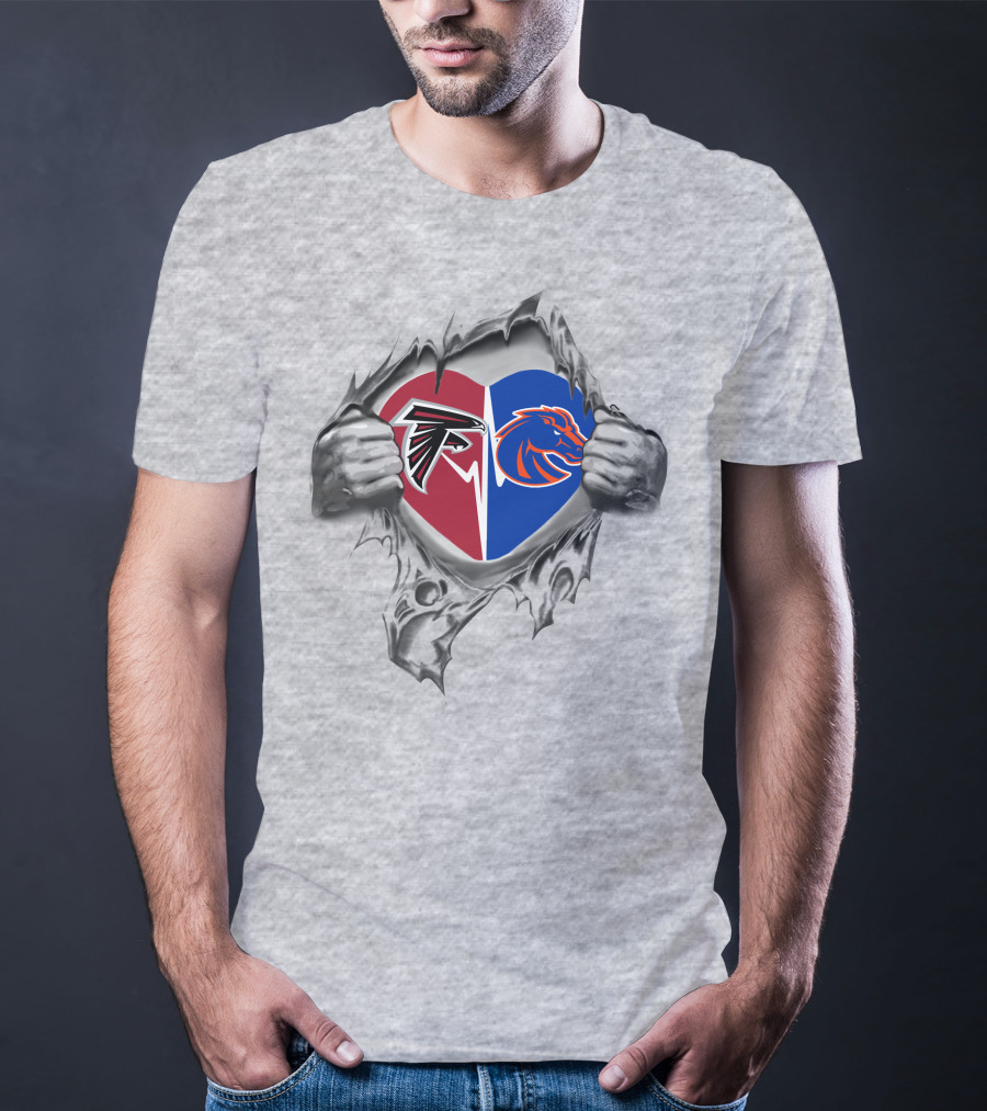 Falcons Boise State Broncos Heart Logo Split Atlanta Football Fans T-Shirt