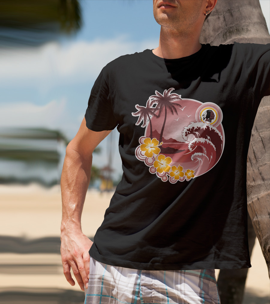 Washington Redskins Tropical Wave And Palm Scene T-Shirt