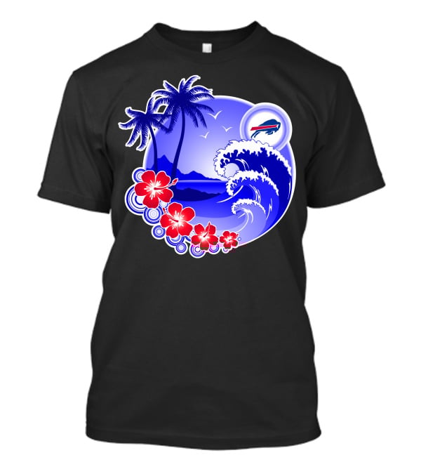 Buffalo Bills Happy Holidays Tropical Scene With Waves And Palms T-Shirt
