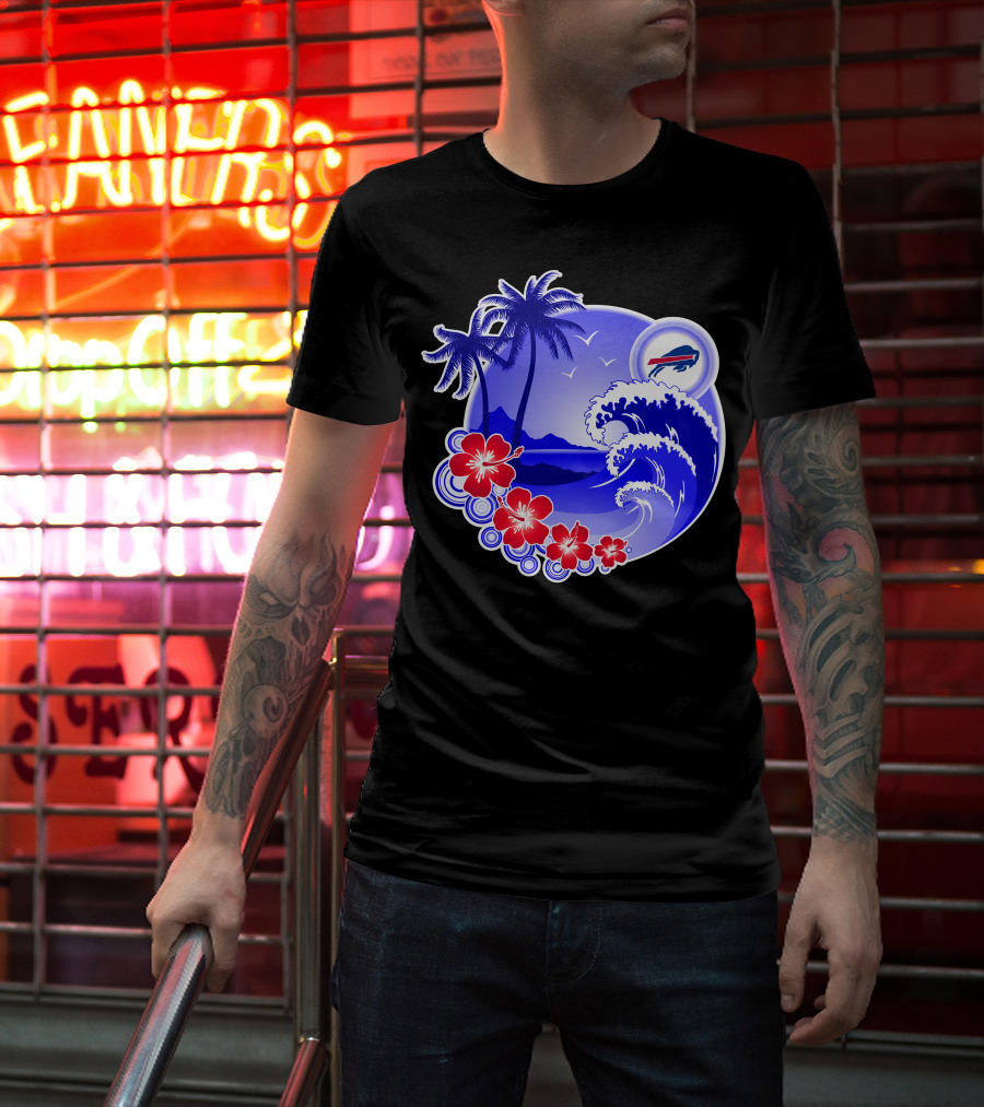 Buffalo Bills Happy Holidays Tropical Scene With Waves And Palms T-Shirt