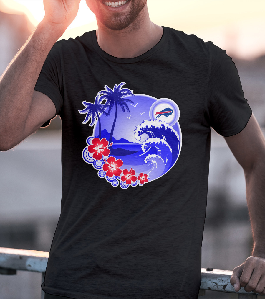 Buffalo Bills Happy Holidays Tropical Scene With Waves And Palms T-Shirt