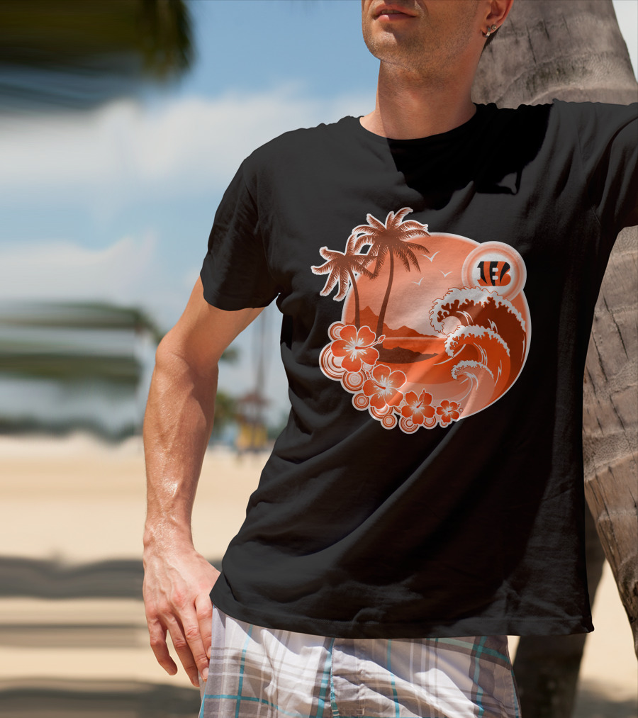 Cincinnati Bengals Holiday Hawaiian Beach Wave And Palm Flowers T-Shirt