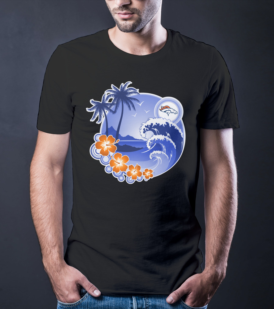 Denver Broncos Happy Holidays Tropical Beach Scene T-Shirt