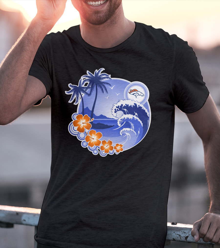 Denver Broncos Happy Holidays Tropical Beach Scene T-Shirt