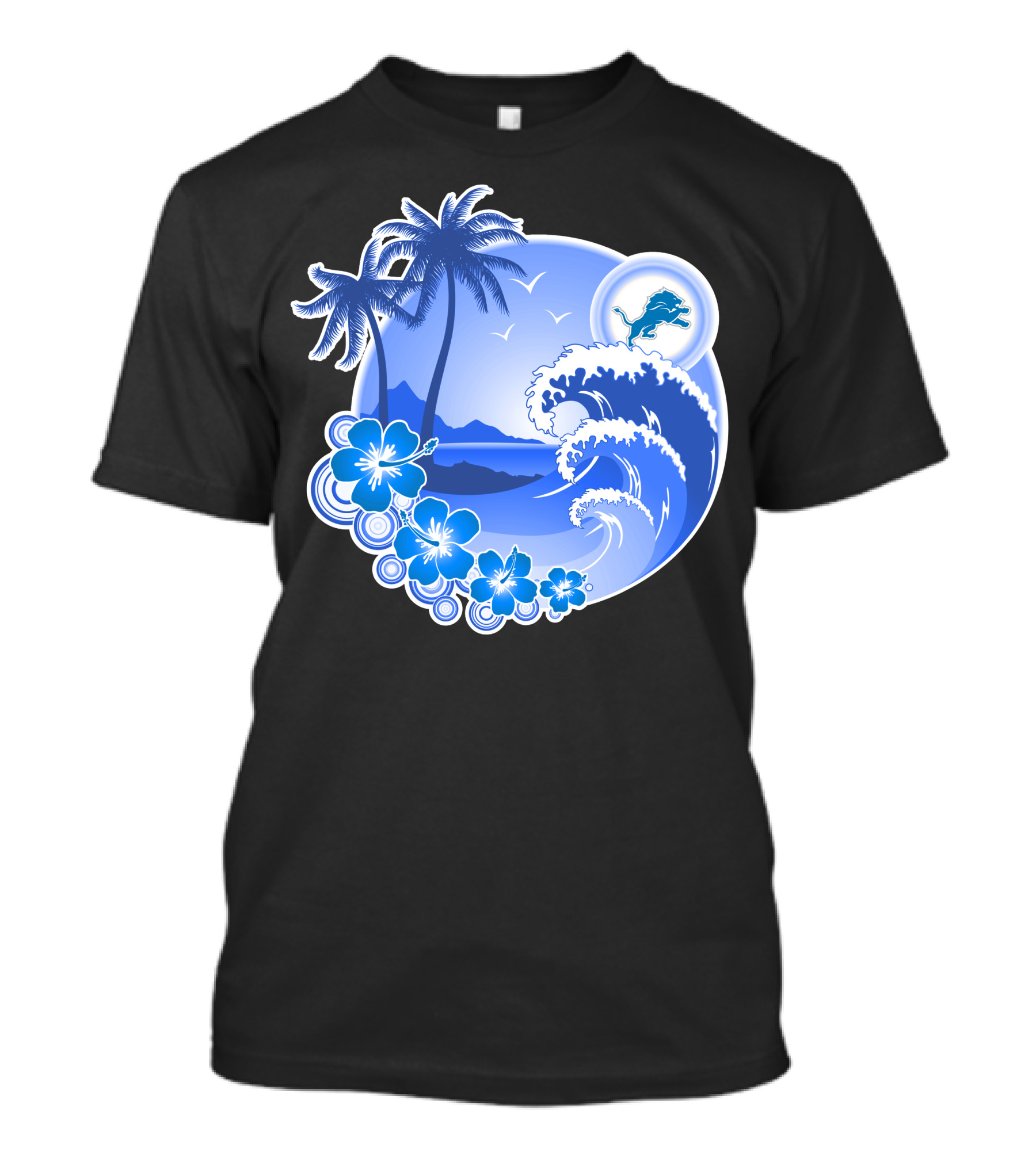 Detroit Lions Happy Holidays Tropical Wave And Palm Trees T-Shirt