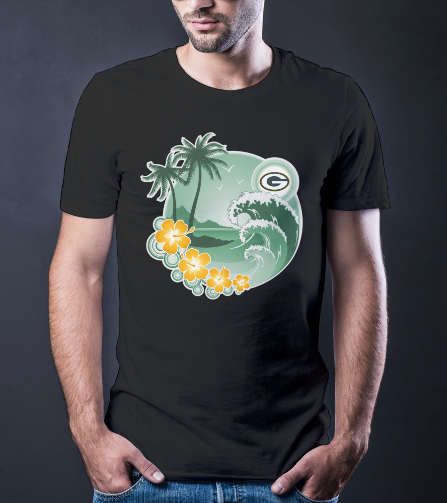 Green Bay Packers Tropical Wave Holiday Scene T-Shirt