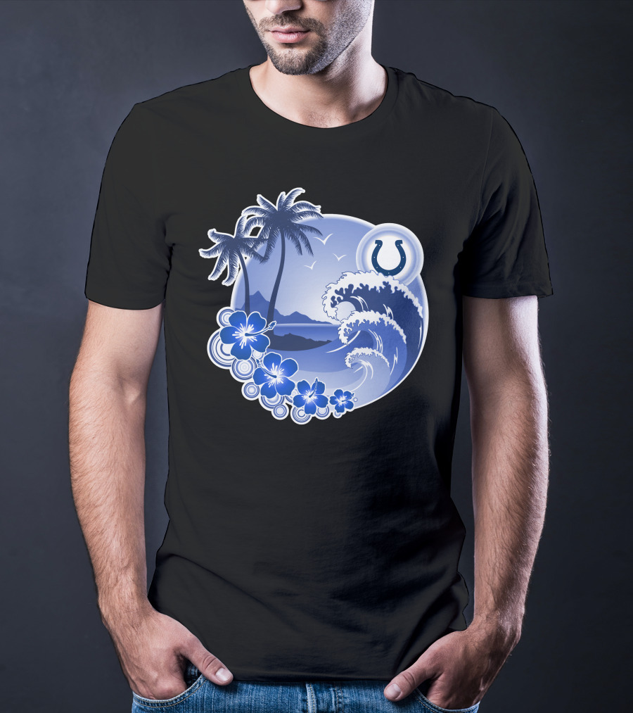 Indianapolis Colts Happy Holidays Wave And Palm Trees With Horseshoe T-Shirt