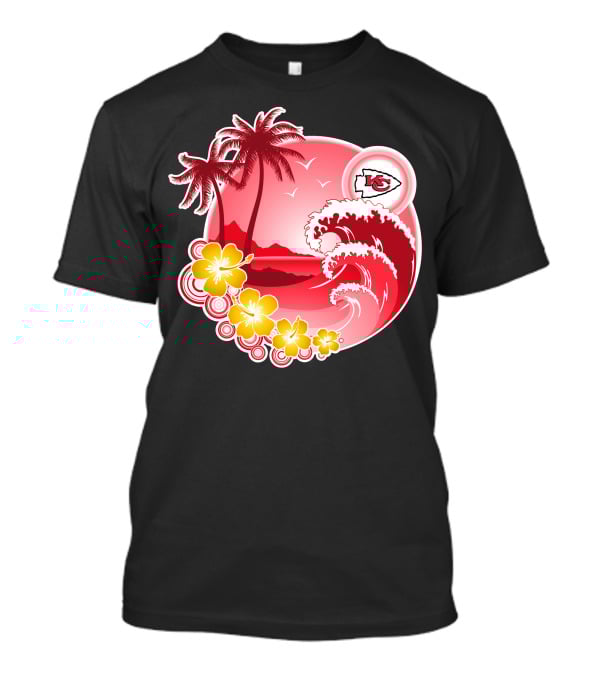 Kansas City Chiefs Happy Holidays Beach Wave Palm Trees Flowers Red T-Shirt