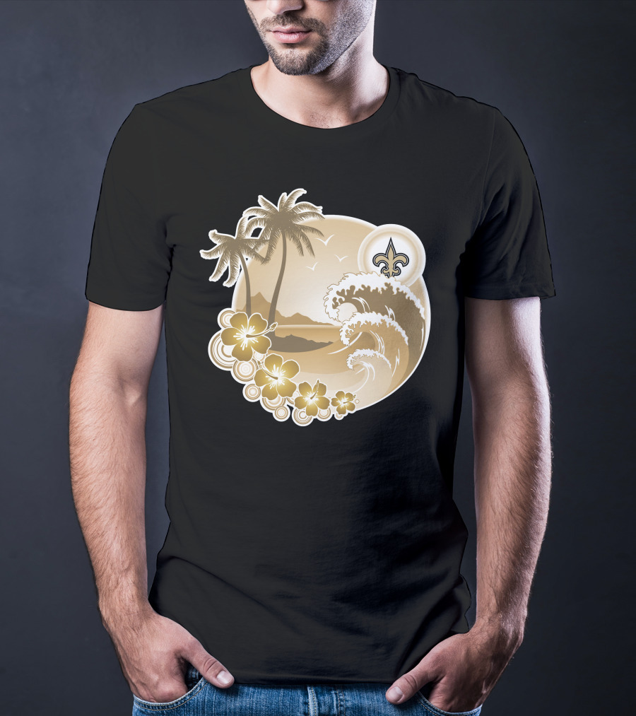 New Orleans Saints Happy Holidays Fleur-De-Lis Tropical Scene T-Shirt