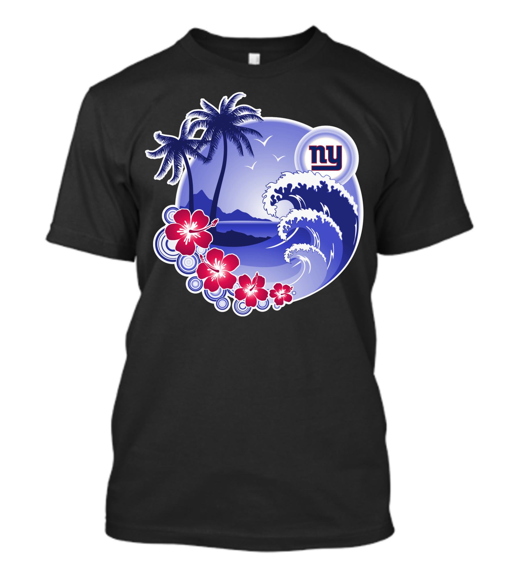 New York Giants Tropical Island Wave And Palm Trees T-Shirt