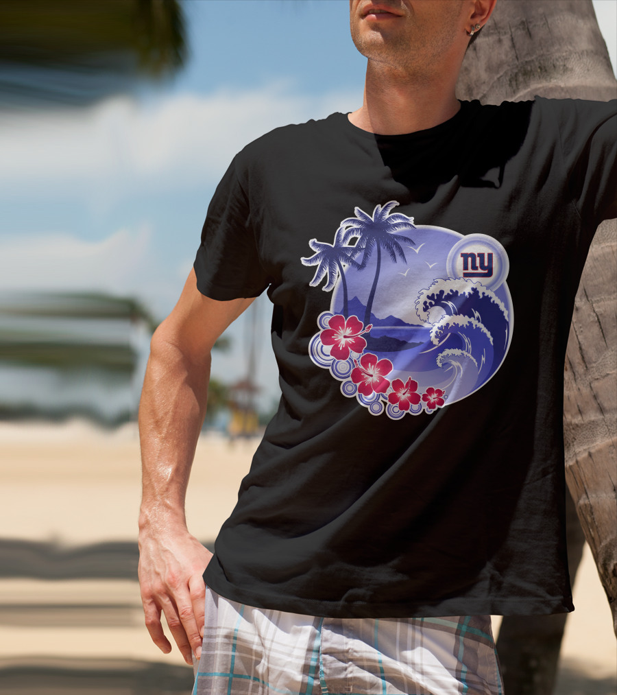 New York Giants Tropical Island Wave And Palm Trees T-Shirt