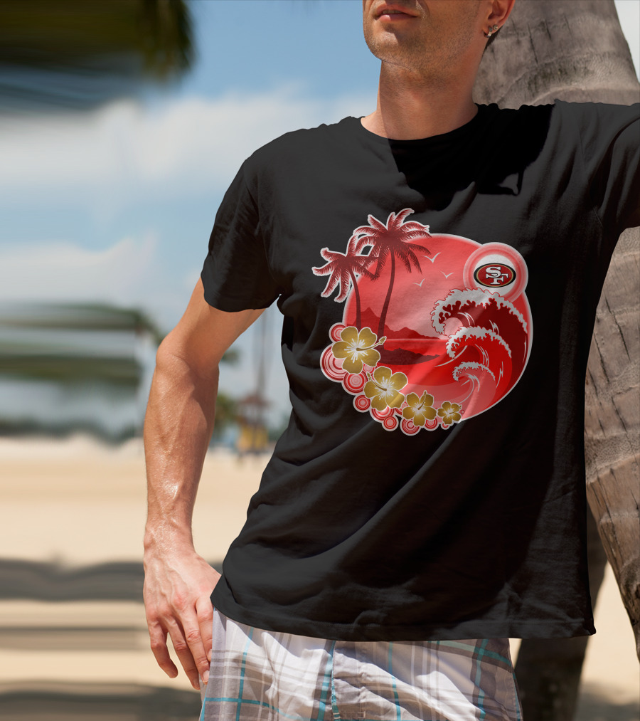 San Francisco 49ers Hawaiian Holiday Wave And Palm Trees T-Shirt
