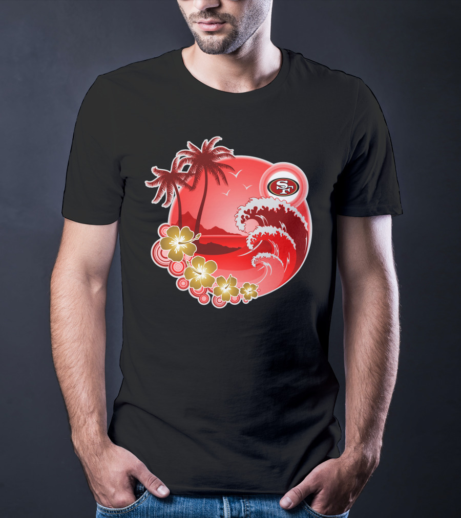 San Francisco 49ers Hawaiian Holiday Wave And Palm Trees T-Shirt