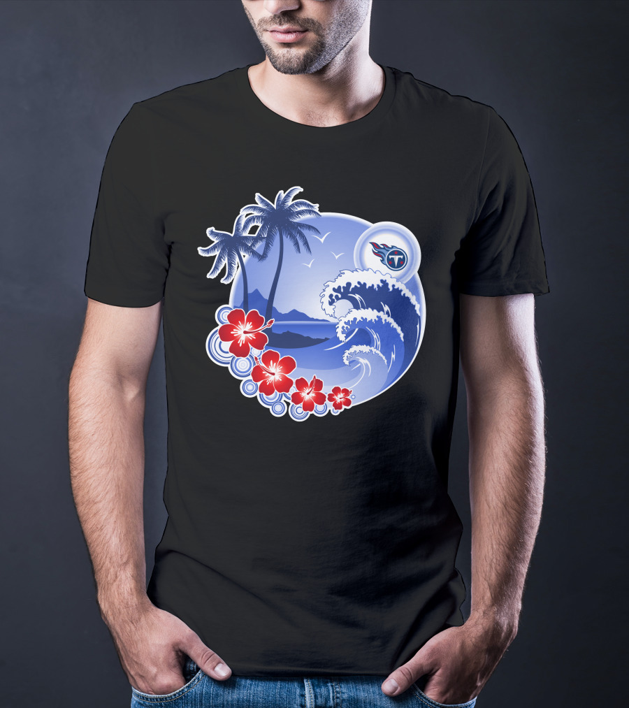 Tennessee Titans Happy Holidays Tropical Waves And Palm Trees T-Shirt