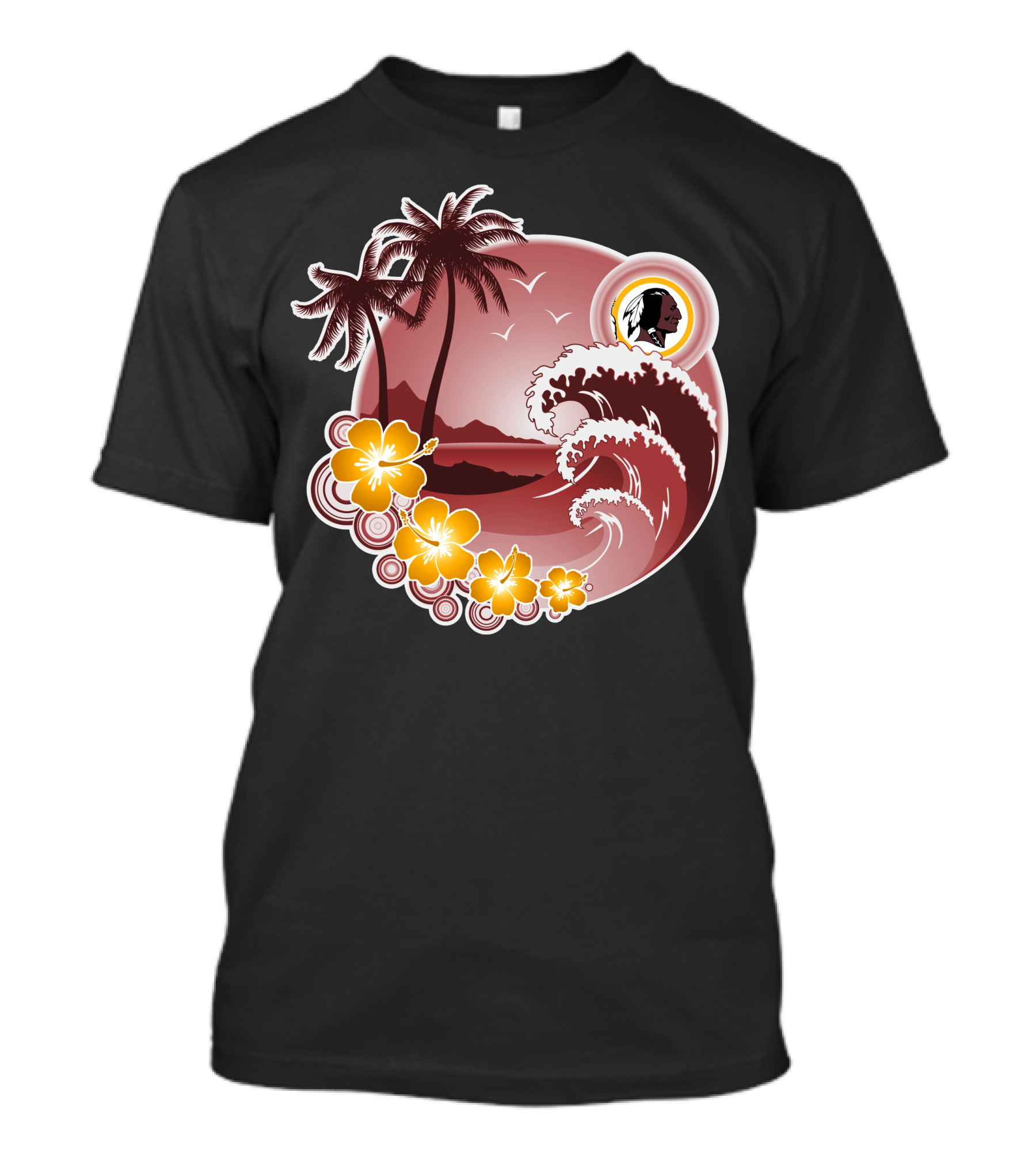 Washington Redskins Tropical Holiday Waves And Palm Trees T-Shirt