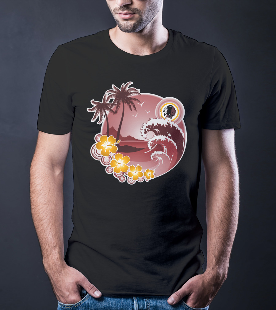 Washington Redskins Tropical Holiday Waves And Palm Trees T-Shirt