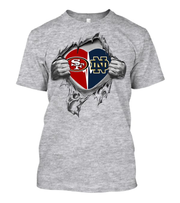 49ers Notre Dame Fighting Irish Heart Logos In My Heart T-Shirt