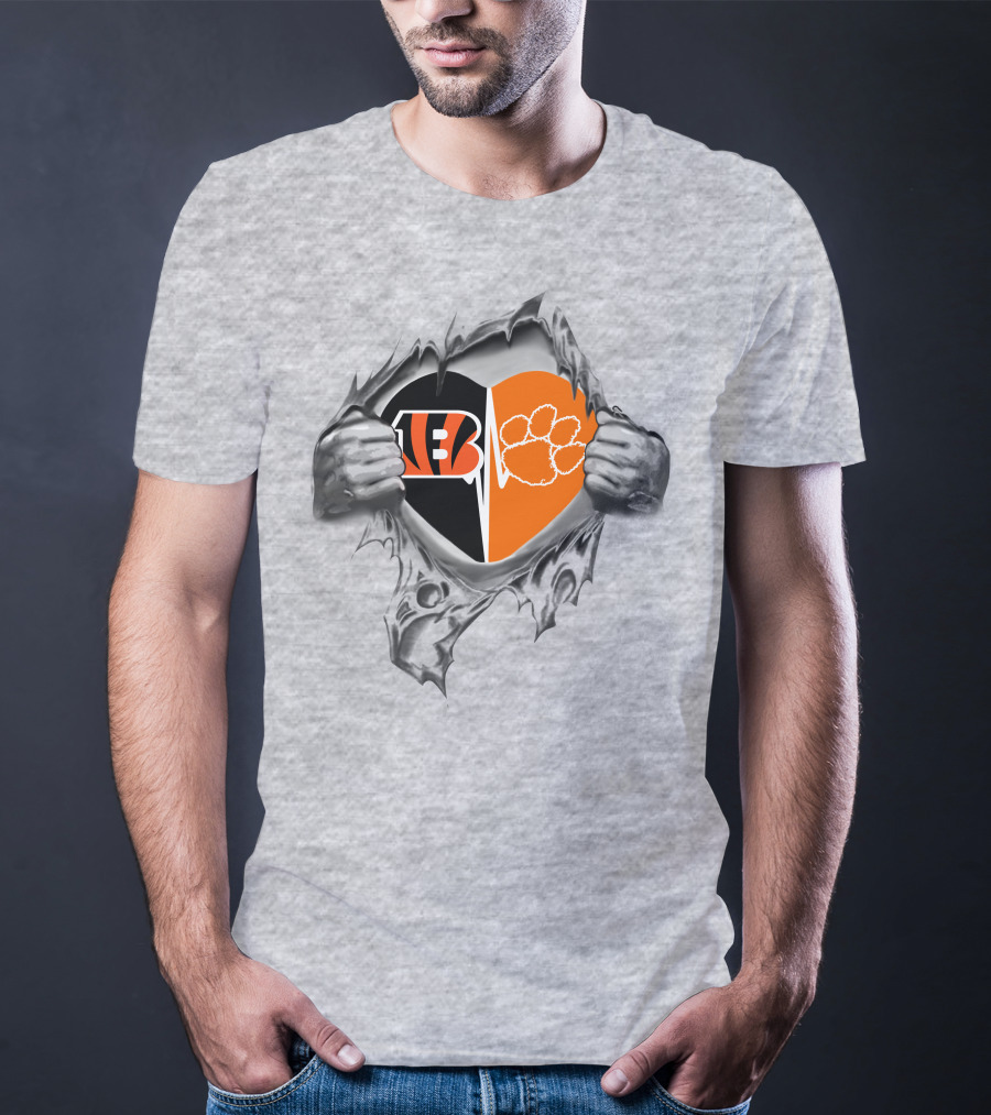 Bengals Clemson Tigers Heart Split Paw Logo Football Fan Pride T-Shirt