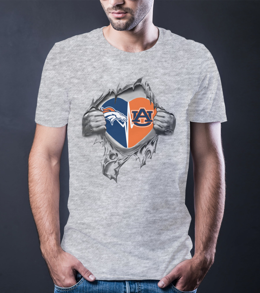 Broncos Auburn Tigers Heart Logo Fusion T-Shirt