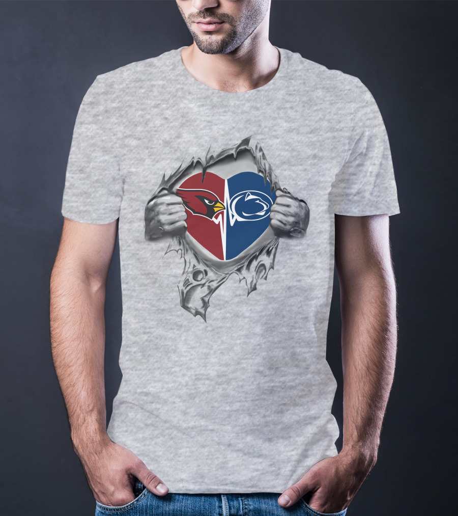 Cardinals Penn State Nittany Lions Heart Logo Torn T-Shirt