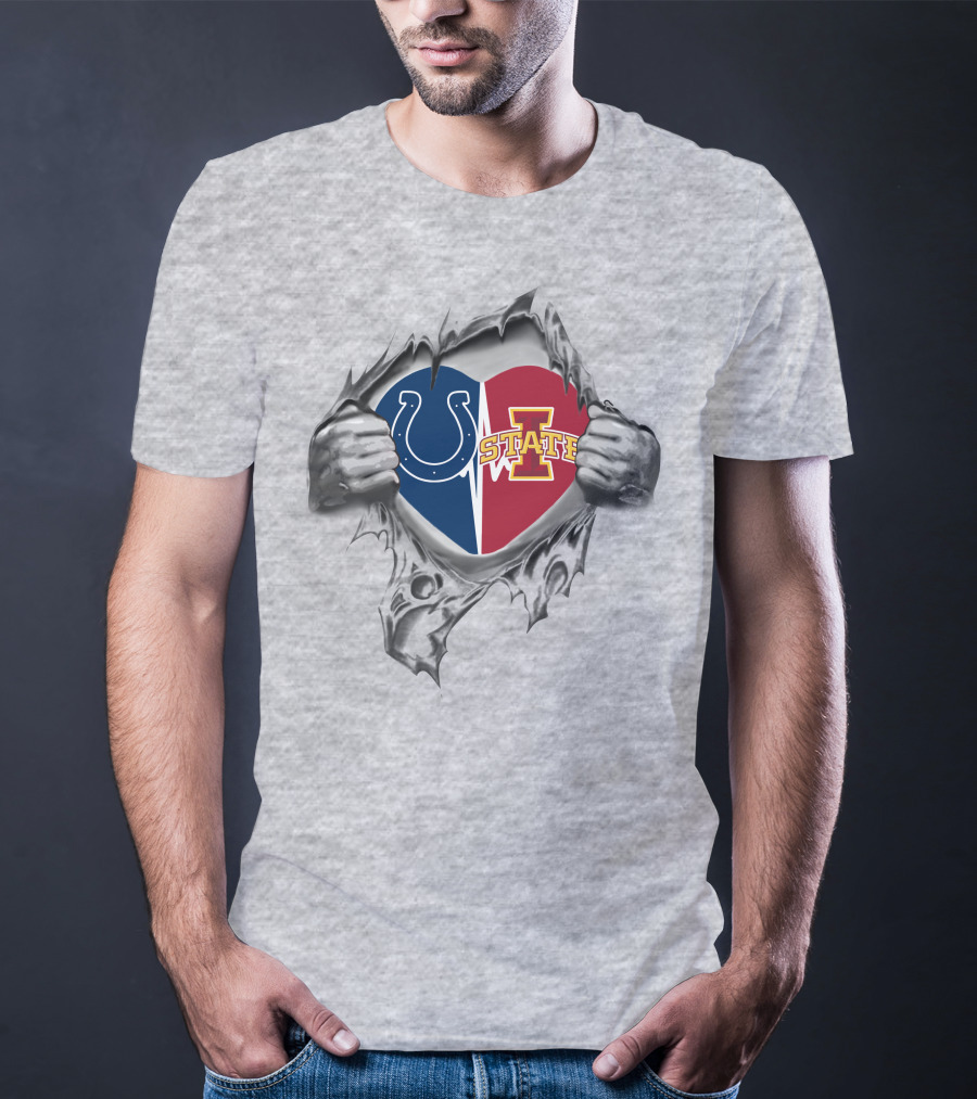 Colts Iowa State Cyclones Heart Design Hidden Within Torn Edges T-Shirt