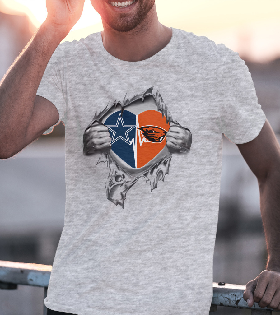 Cowboys Oregon State Beavers Heart Star Rip T-Shirt