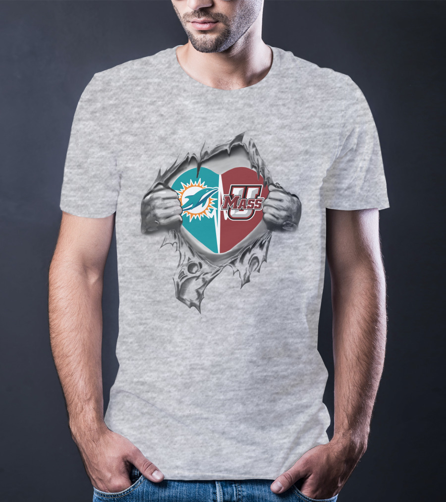 Dolphins Umass Minutemen Heart Logo T-Shirt