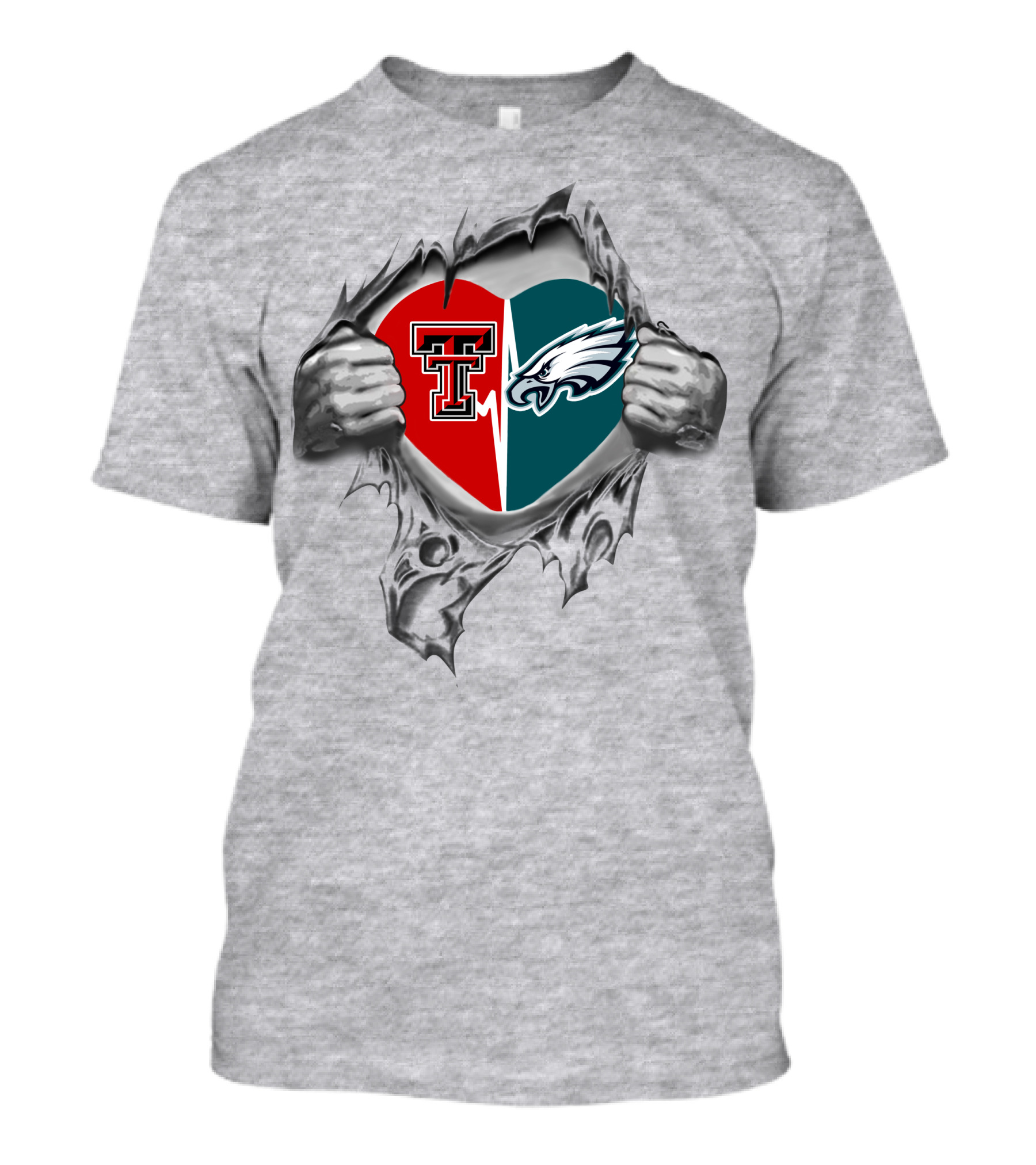 Eagles Texas Tech Red Raiders Heart Logo Combination Pulling Through T-Shirt