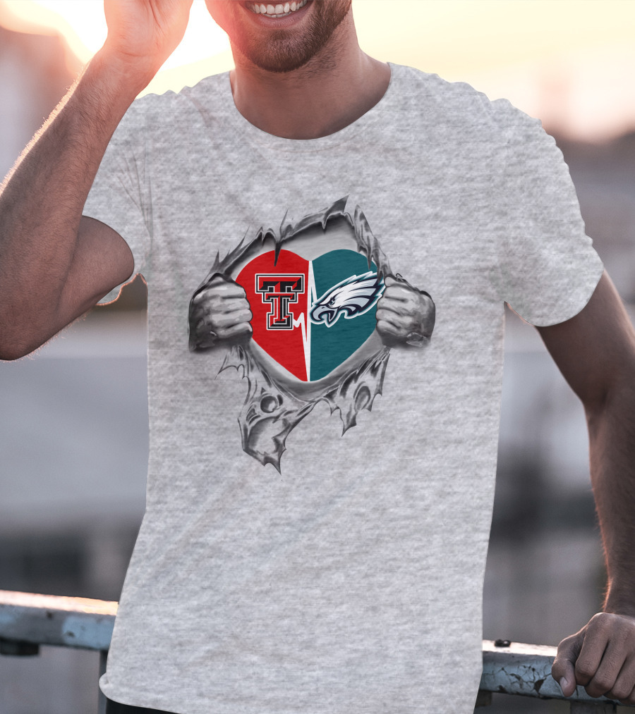 Eagles Texas Tech Red Raiders Heart Logo Combination Pulling Through T-Shirt
