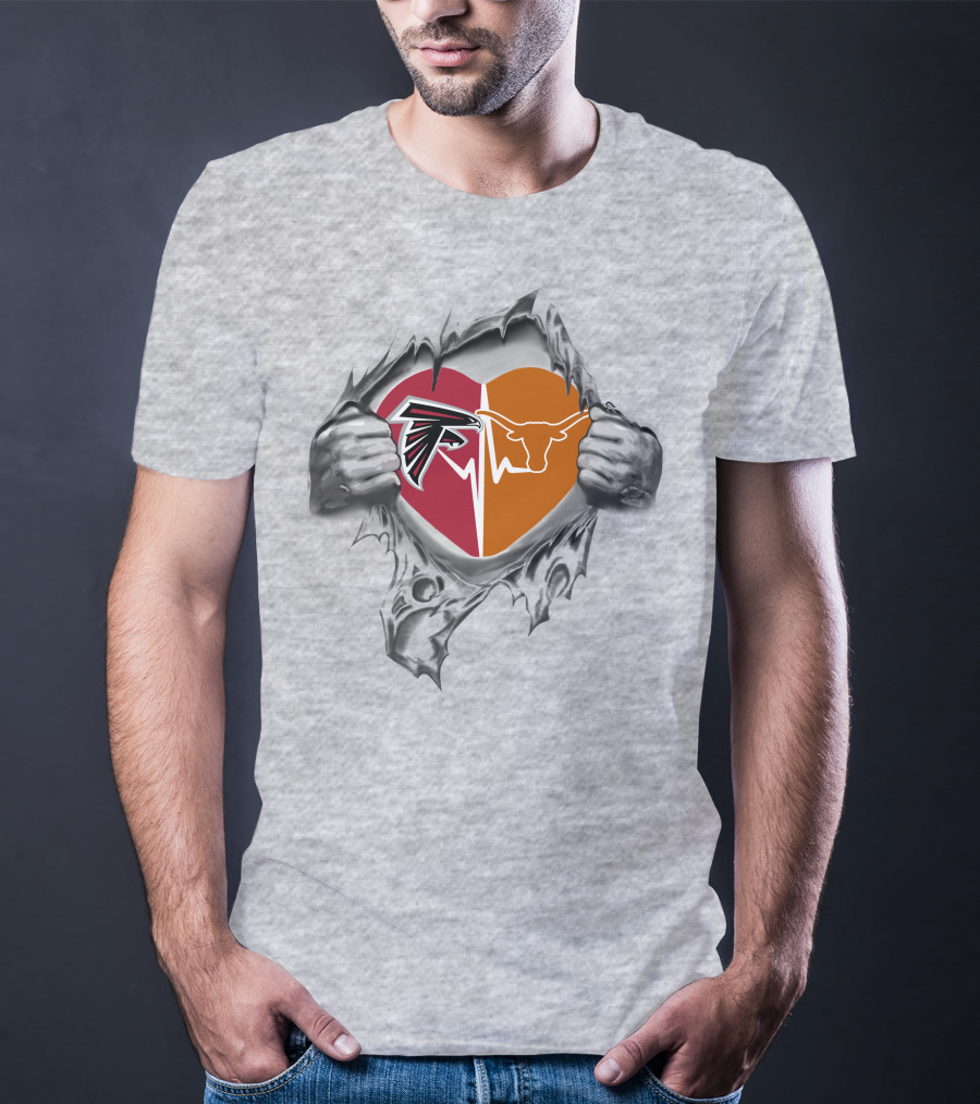 Falcons Texas Longhorns Heart Emblem With Strength Display T-Shirt