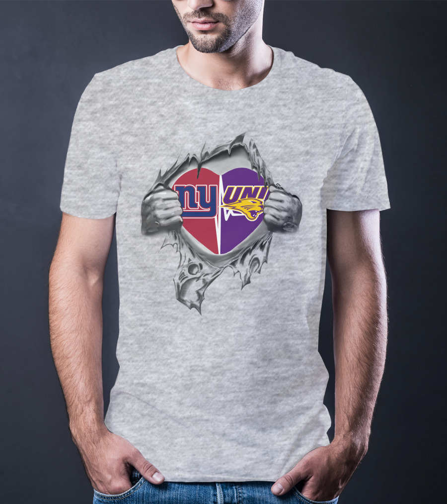 Nyy Giants Northern Iowa Panthers Heart Torn Open T-Shirt
