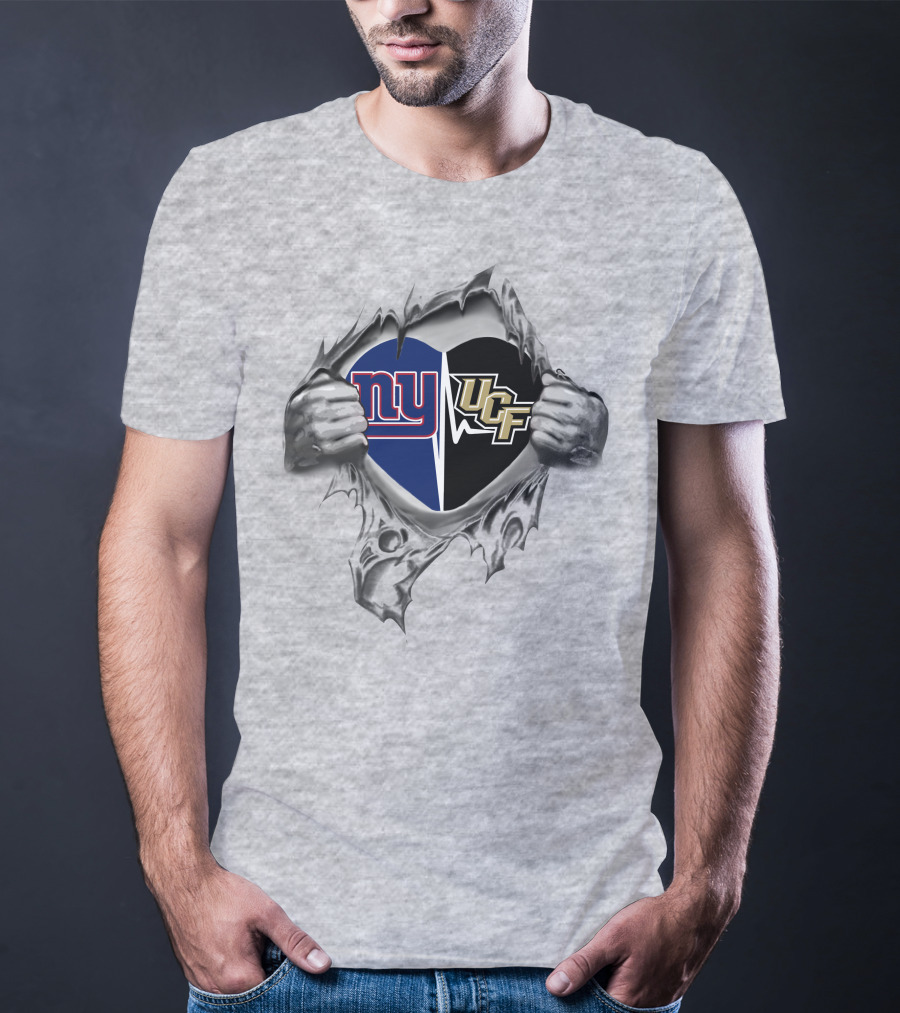 New York Giants Ucf Knights Heart Rip Football Fans T-Shirt