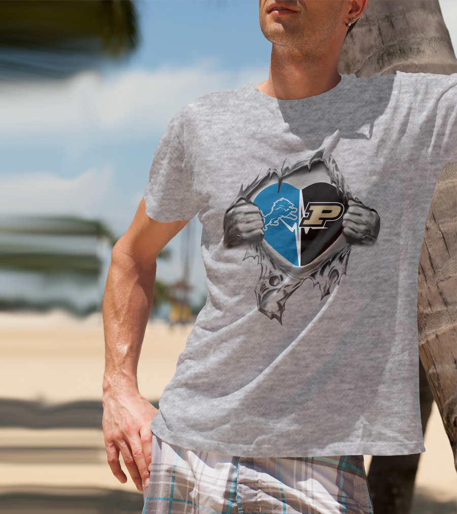 Lions Purdue Boilermakers Heart Logo Split T-Shirt