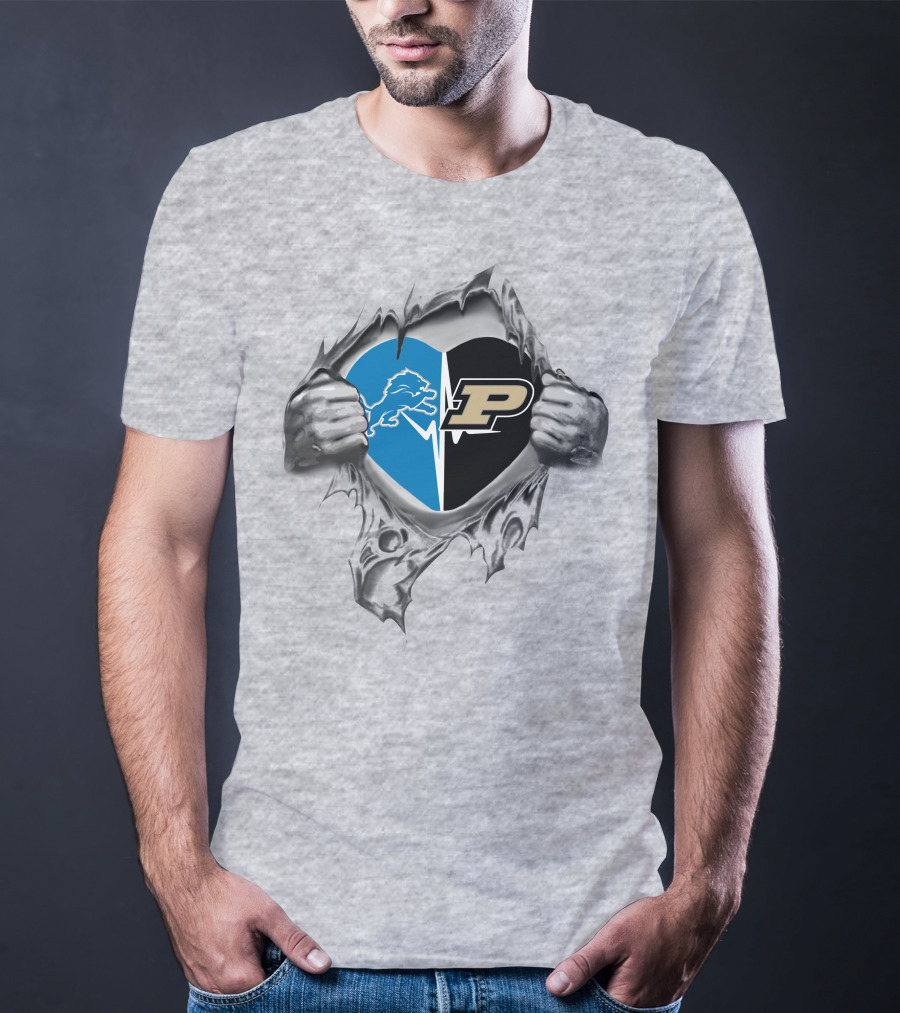 Lions Purdue Boilermakers Heart Logo Split T-Shirt